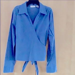 SOLD Long Sleeve wrap shirt blue size Medium EUC